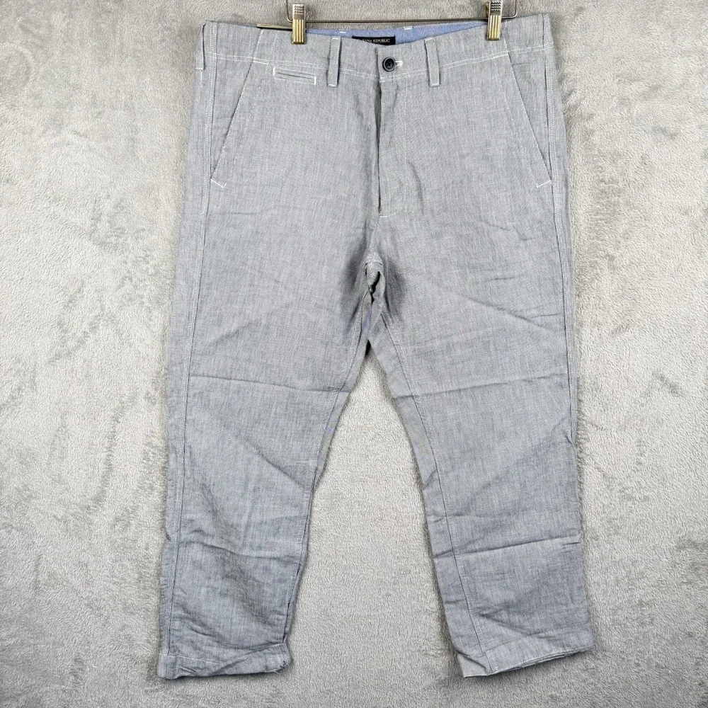 Banana Republic Pants Mens 34x30‎ Gray White PInstripe Straight Fit Linen NWT